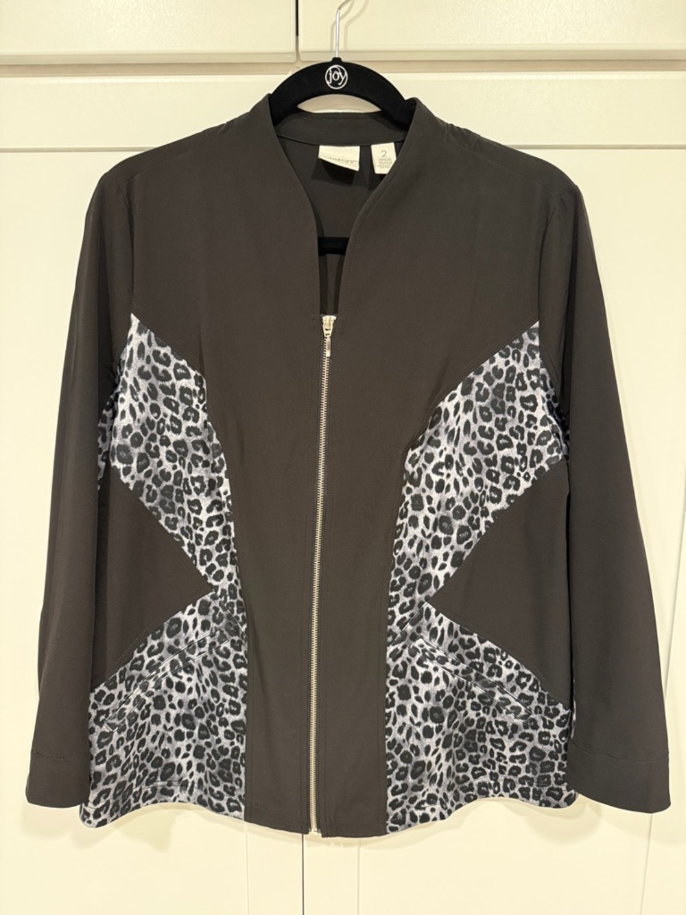 Chico's Black Jacket with Gray Leopard Panels